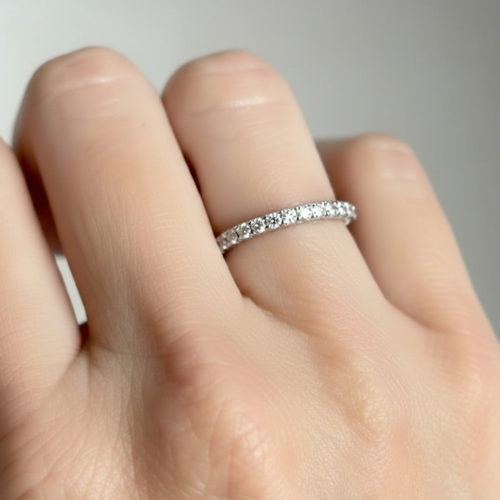 18k white gold half diamond band with 0.30 ctw round brilliant diamonds by Diamond Tales