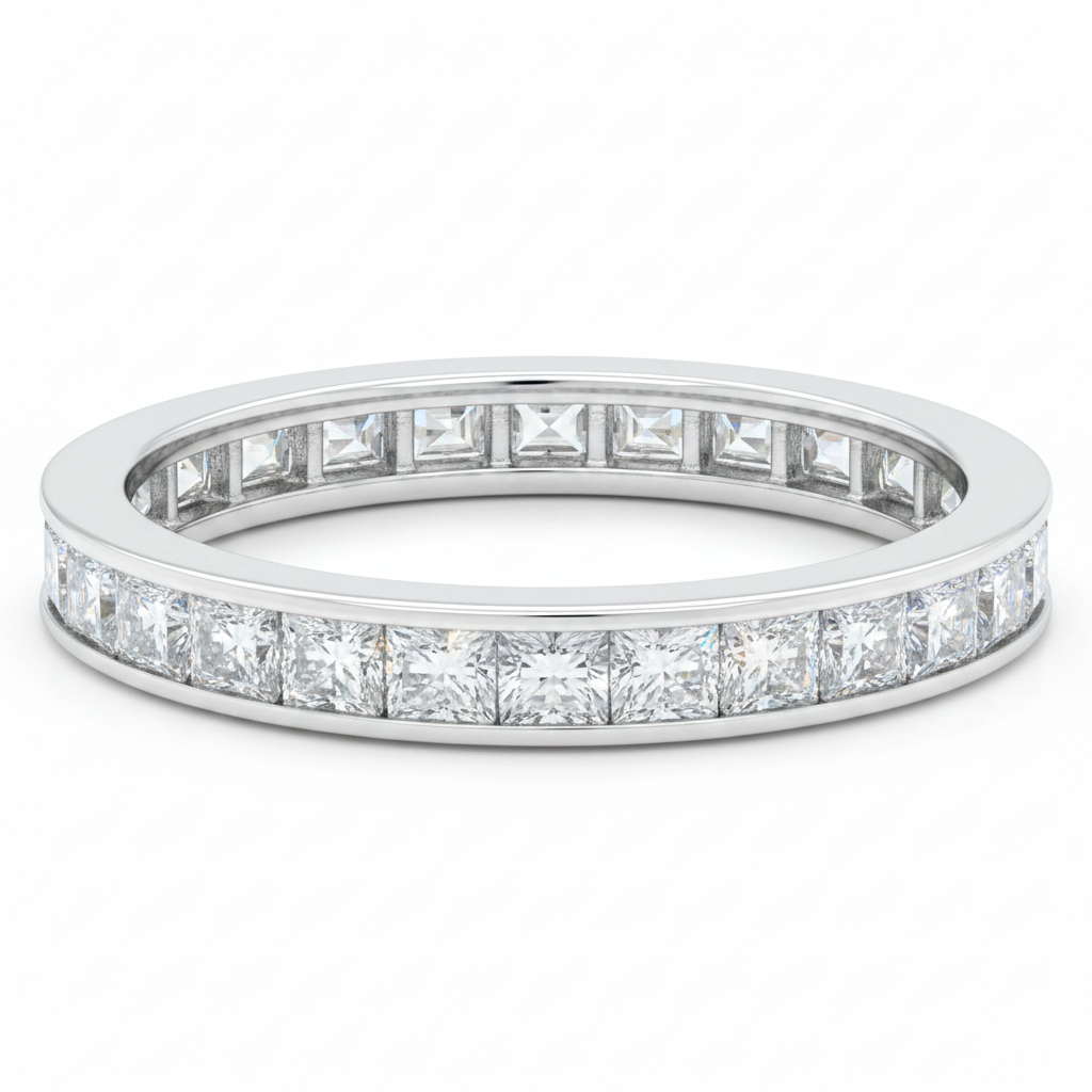 18k white gold eternity band with 0.98 ctw princess-cut diamonds by Diamond Tales