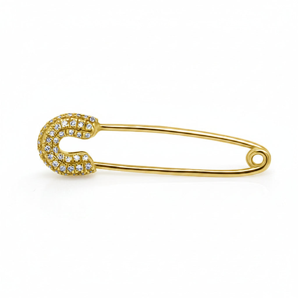 14k gold safety pin charm with round diamonds