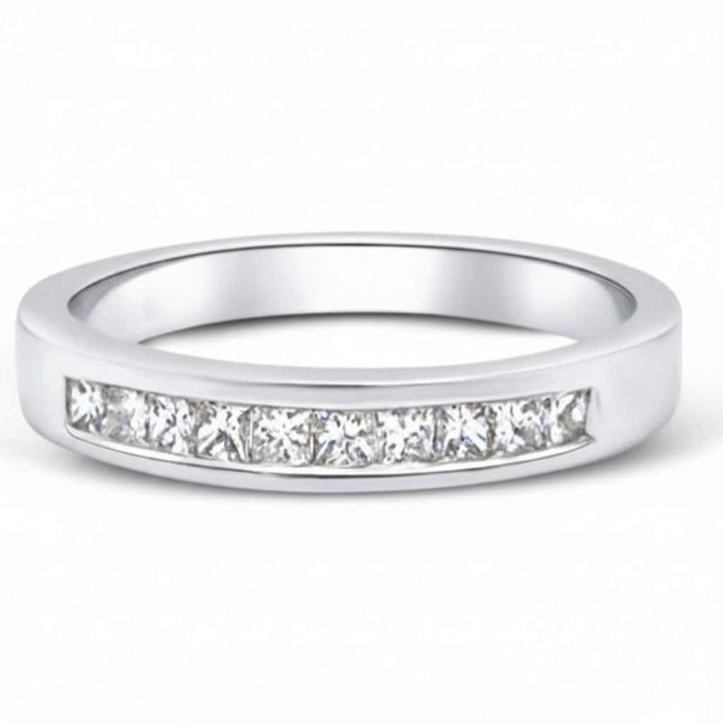 14k white gold half-band ring with 10 channel-set diamonds (0.33 cts)