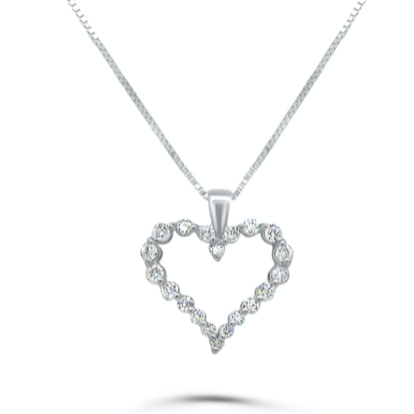 14k white gold heart pendant necklace with 0.19 cts of diamonds
