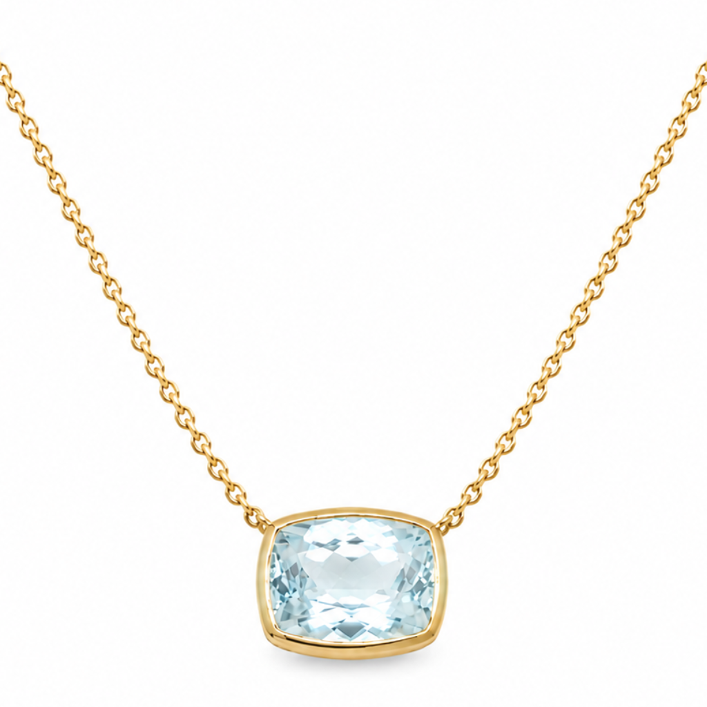 14k yellow gold pendant necklace with 1.82 ct natural aquamarine stone