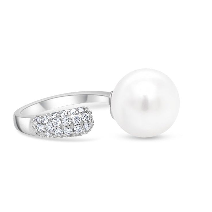 18k white gold ring with 12 mm South Sea pearl and 0.31 cts diamonds
