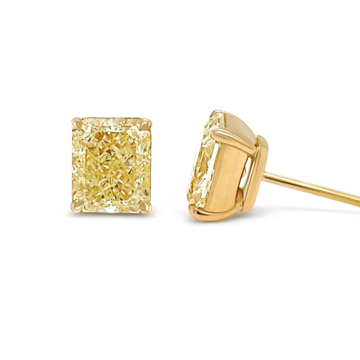 18k yellow gold stud earrings with 4.10 ctw GIA-certified fancy yellow diamonds