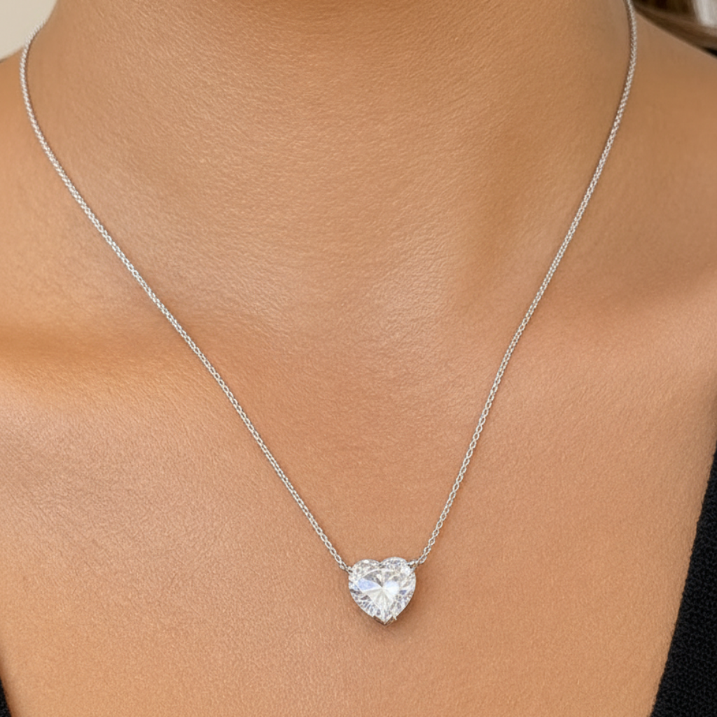 Platinum necklace with 3.02 ctw heart-shaped diamond by Diamond Tales