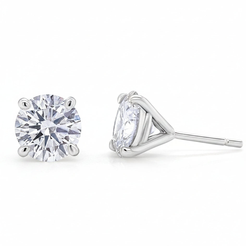 14k gold stud earrings with 3.00 cts natural round diamonds