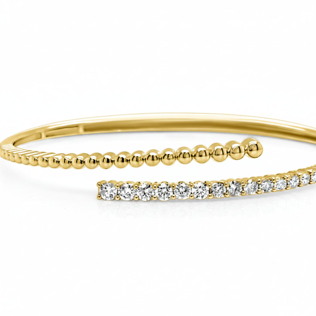 14k yellow gold open bangle bracelet with diamonds totaling 1.23 carats