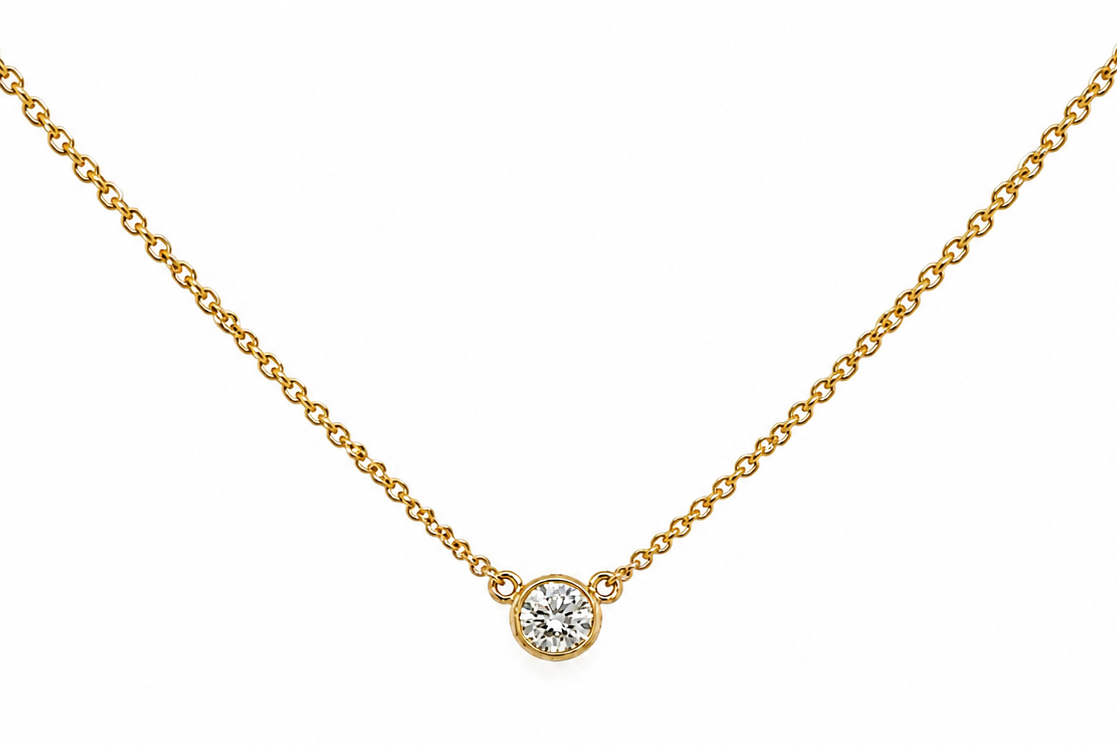 Necklace 14kt Yellow Gold with Central Diamond 0.14 carats