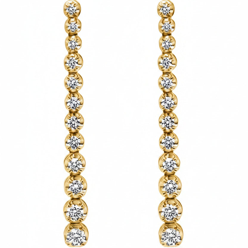 18k yellow gold drop earrings with 1.00 cts inline diamonds