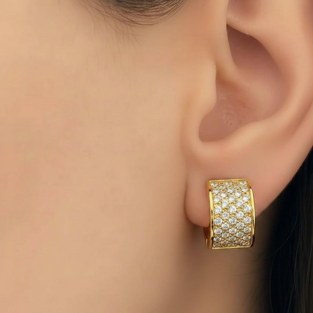 Five-row diamond huggie earrings in 18k yellow gold
