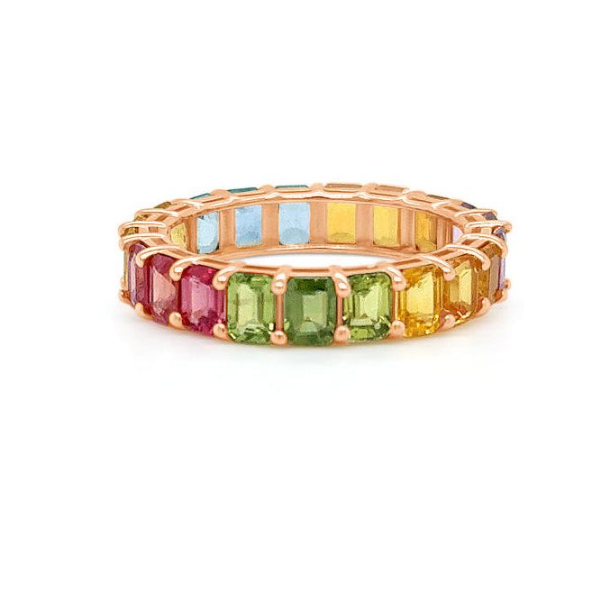 Multicolor sapphire eternity ring in 18k rose gold by Diamond Tales