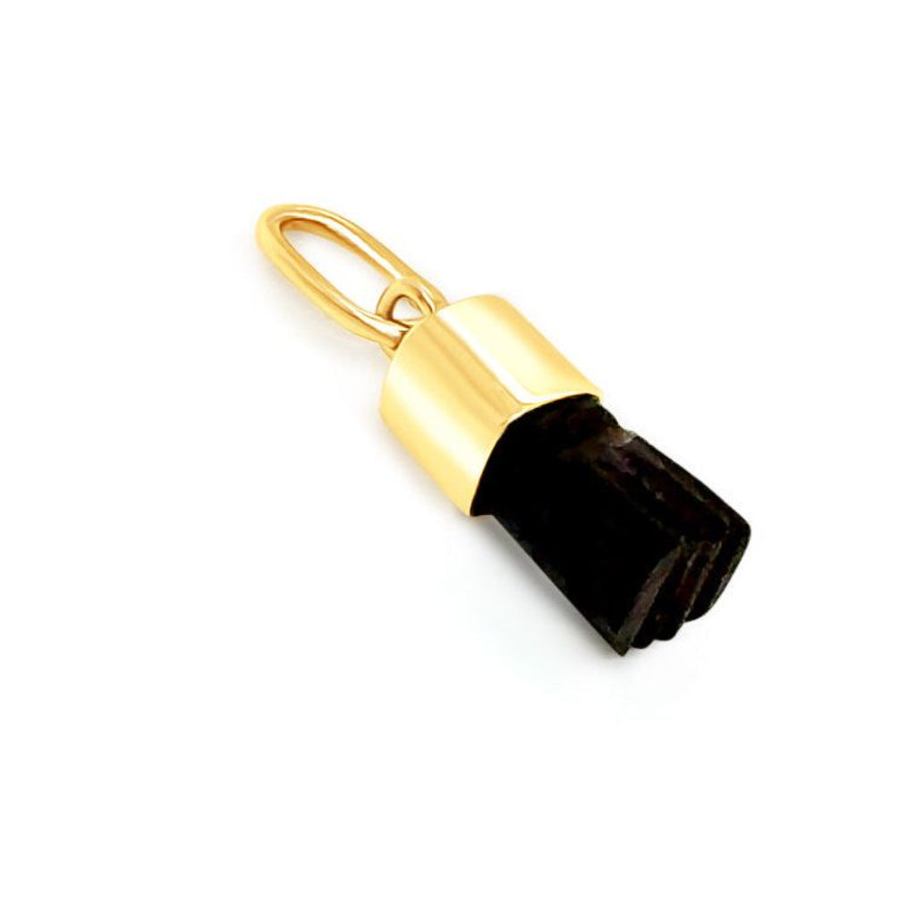 18k yellow gold black jet azabache protective hand pendant