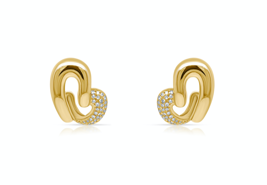 Earrings Heart Design 14k Yellow Gold & Diamonds