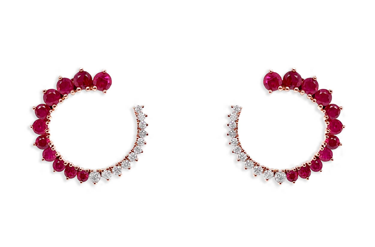 Earrings 18kt Gold Open Circle Gems & Diamonds Studs