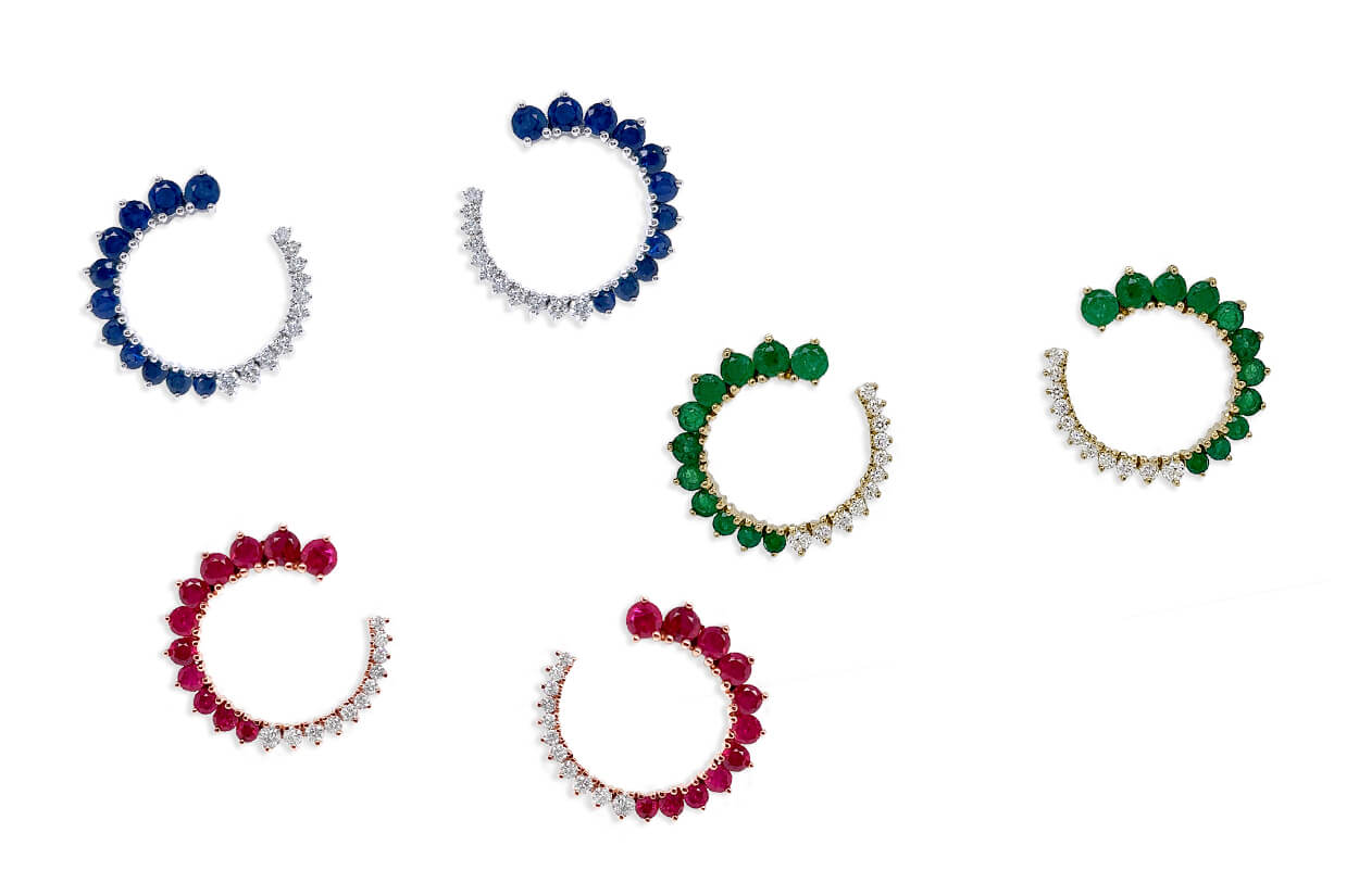 Earrings 18kt Gold Open Circle Gems & Diamonds Studs