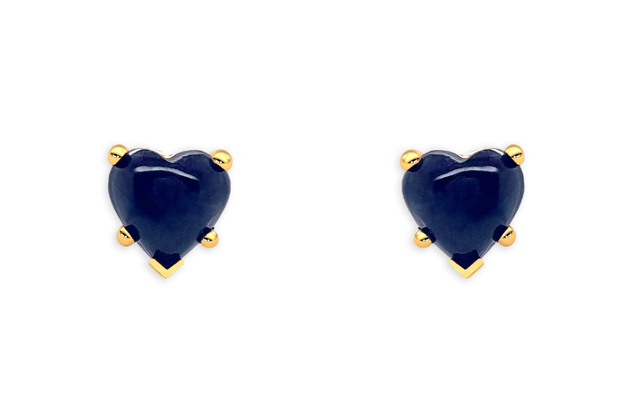 Earrings 14kt Gold & Sapphires Cabochon Hearts Studs
