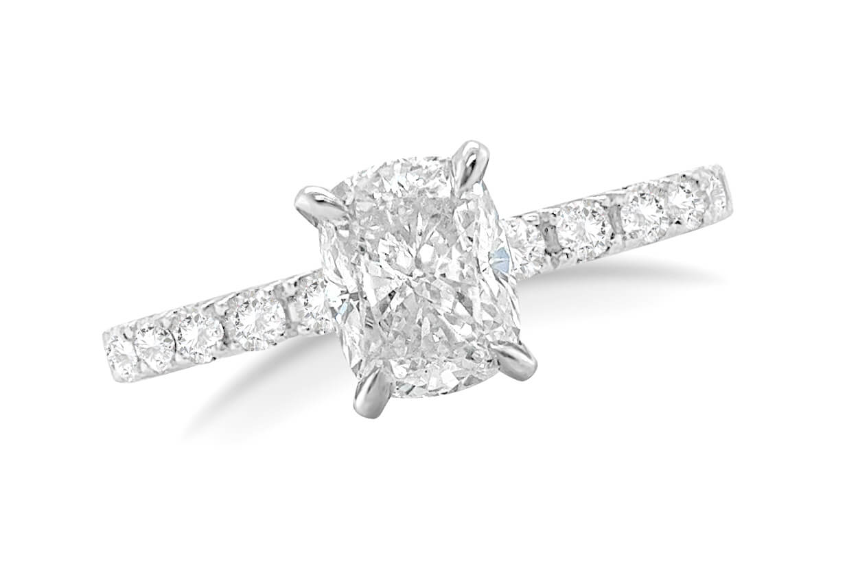 Ring Platinum GIA Modified Cushion Diamond & Pave