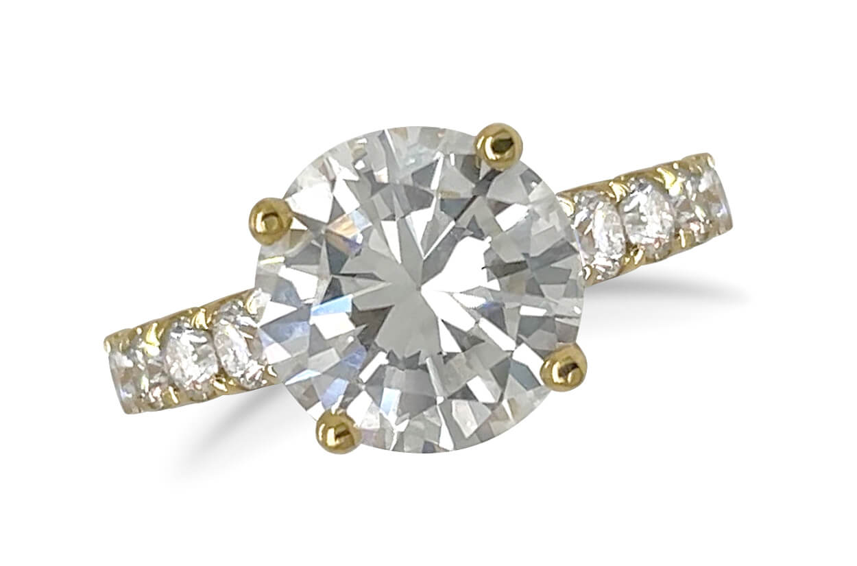 Ring 18kt Gold GIA Round Diamond 3.02cts & Pave Diamonds