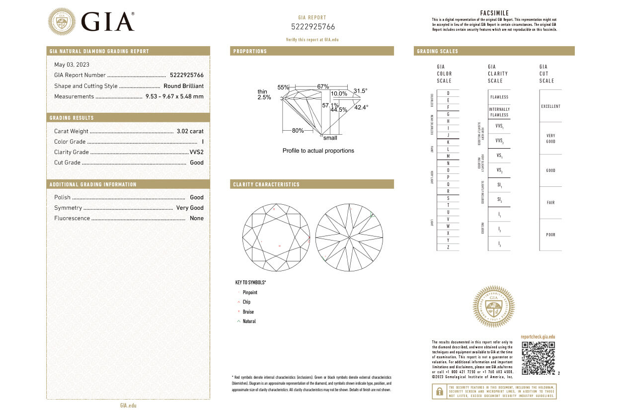 Ring 18kt Gold GIA Round Diamond 3.02cts & Pave Diamonds