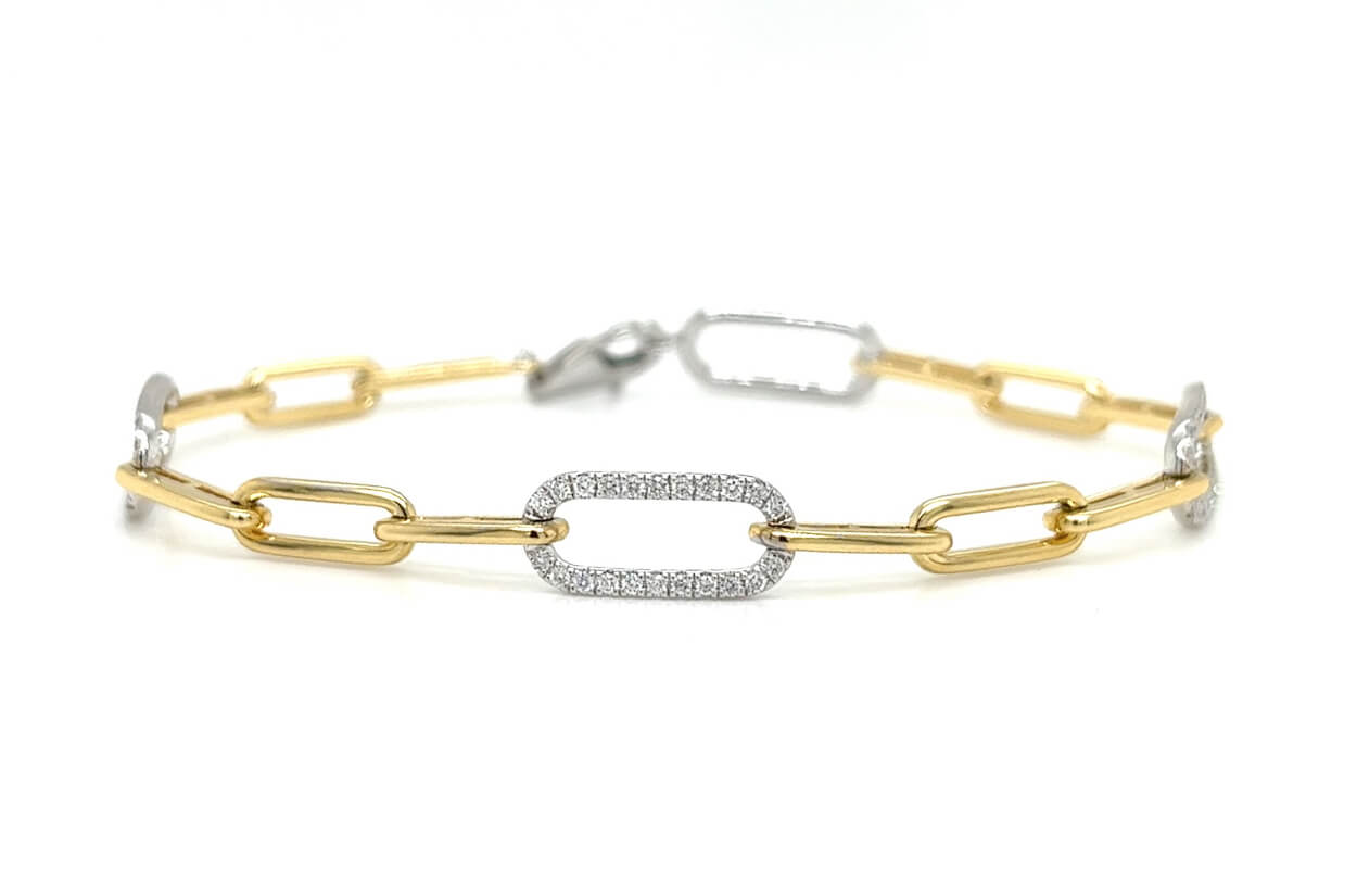 Bracelet 18kt Mixed Gold Paper Clip & Diamonds Links