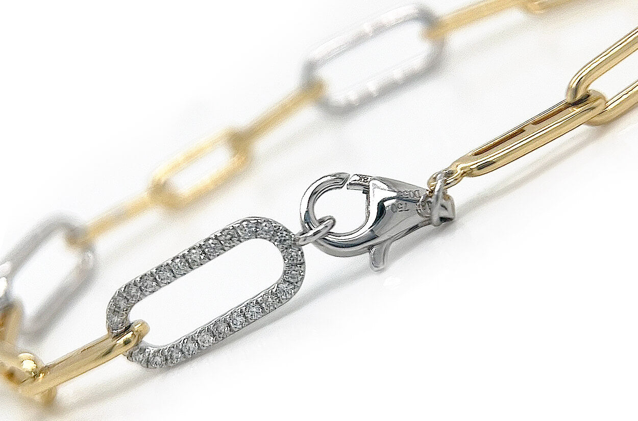 Bracelet 18kt Mixed Gold Paper Clip & Diamonds Links