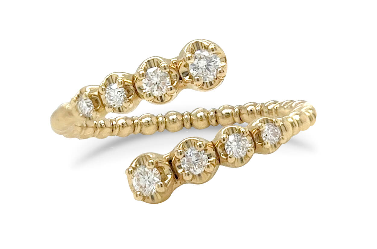 Ring 14kt Gold Beaded Open Ring & Diamonds