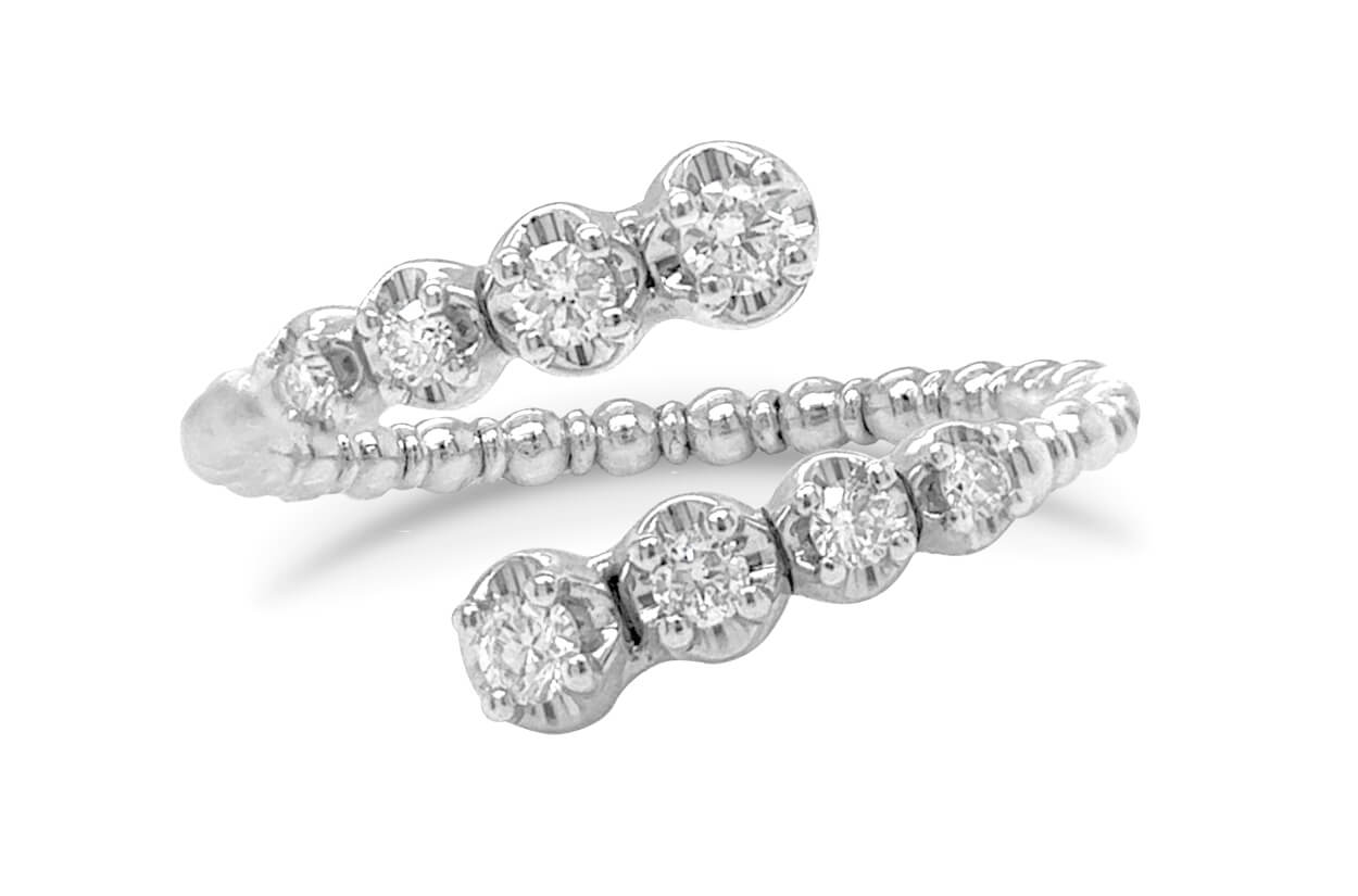 Ring 14kt Gold Beaded Open Ring & Diamonds