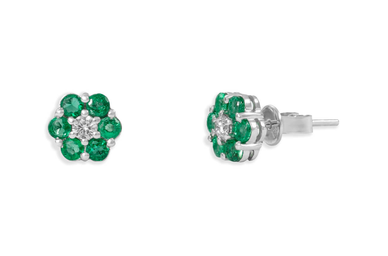 Earrings 18kt Gold Petite Flowers Gemstones & Diamonds Studs