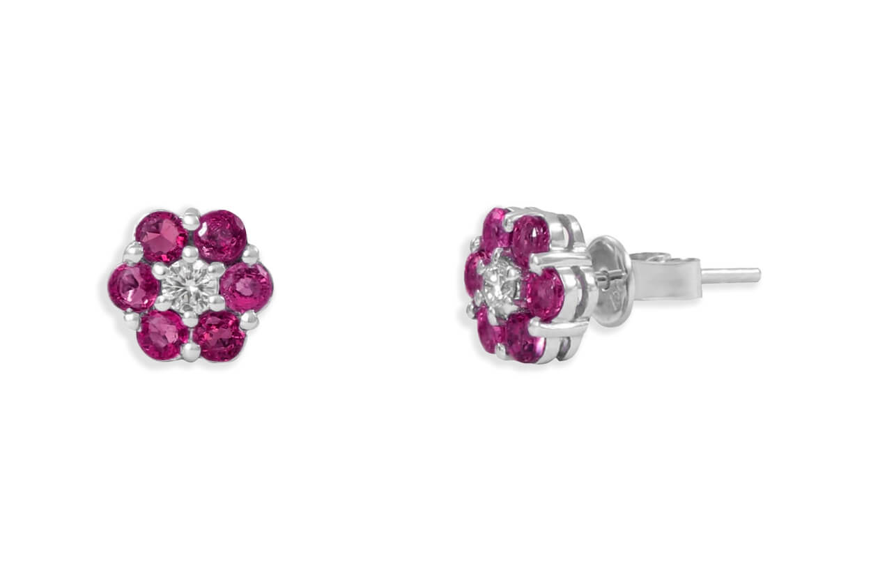 Earrings 18kt Gold Petite Flowers Gemstones & Diamonds Studs