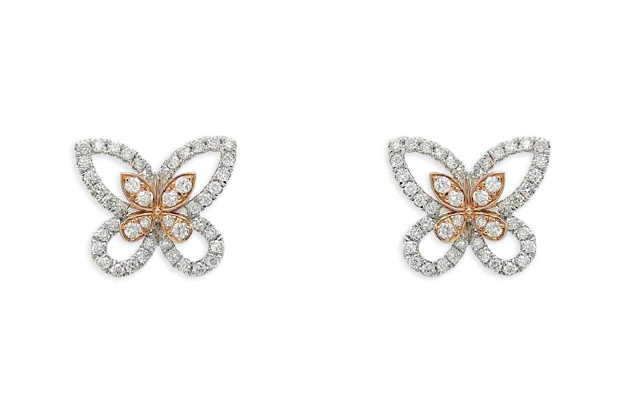 Earrings 18kt White and Rose Gold & Diamonds Butterflies Studs