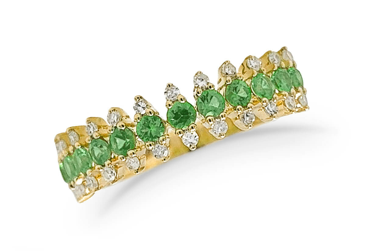 Ring 14kt Gold Round Tsavorite & Diamonds Band