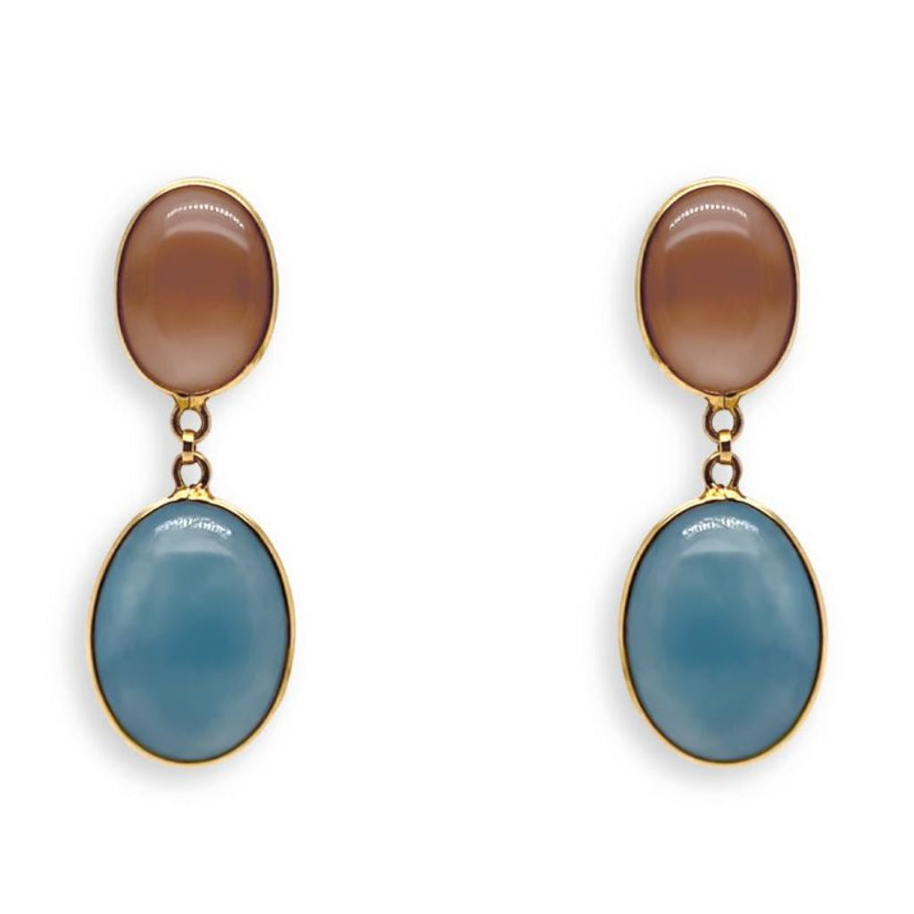 18k gold aquamarine and moonstone oval earrings by Diamond Tales
