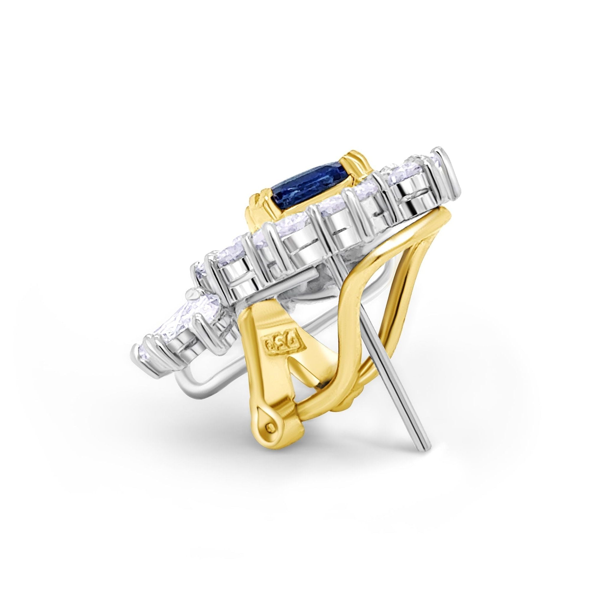 Asscher sapphire and marquise diamond earrings in platinum and 18k gold – Diamond Tales