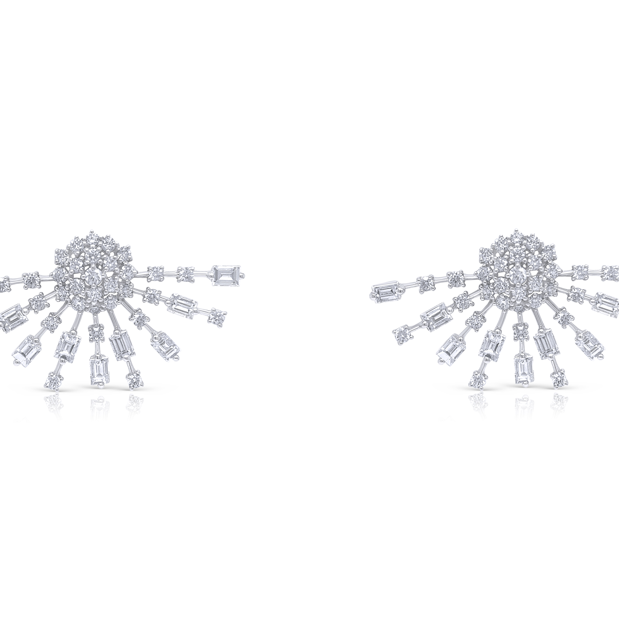 18k white gold baguette and round diamond stardust earrings by Diamond Tales