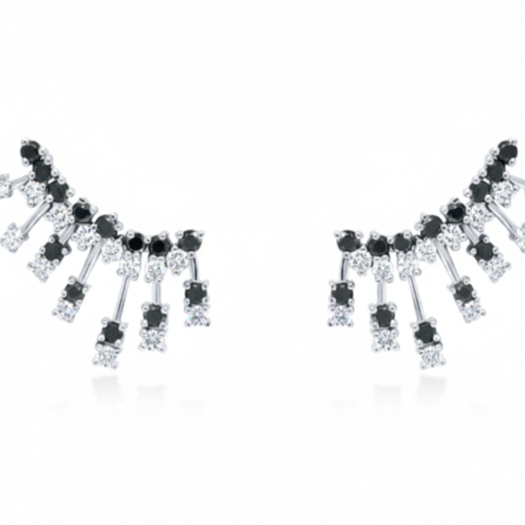 Black and white diamond climber earrings in 14k gold – Diamond Tales