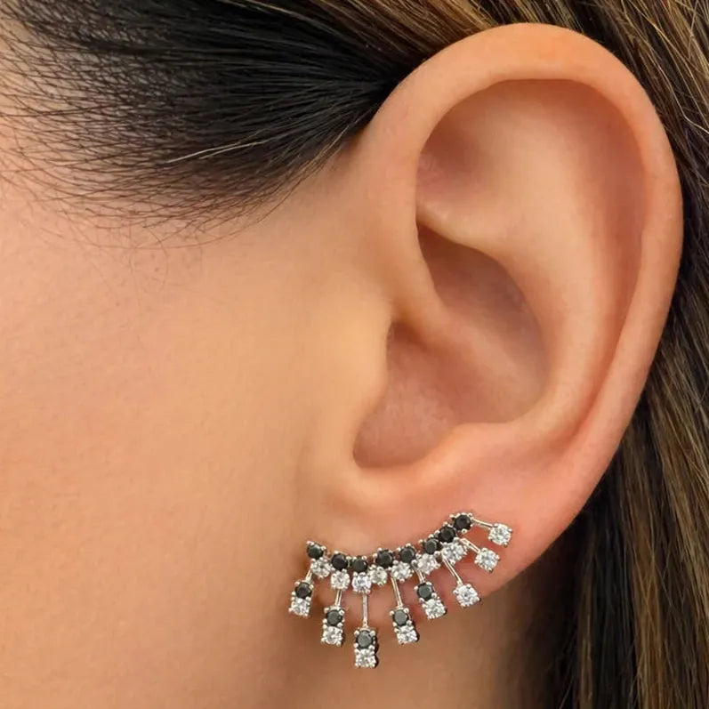 Black and white diamond climber earrings in 14k gold – Diamond Tales