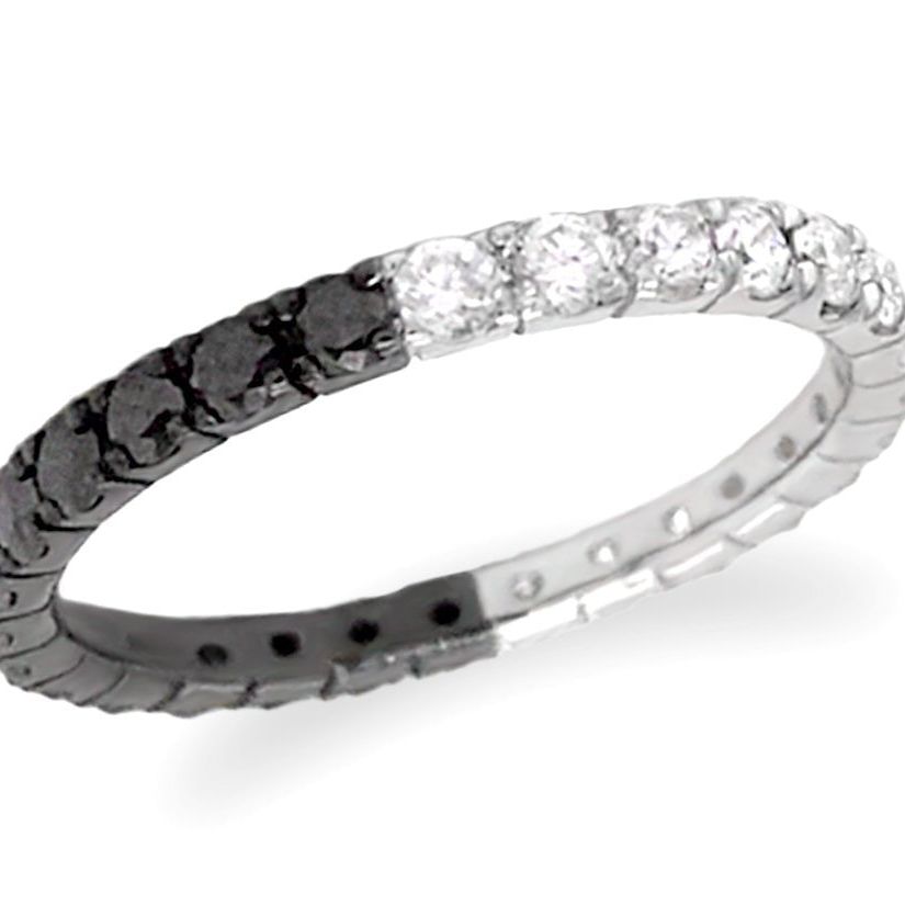 18k gold eternity band with alternating black and white diamonds