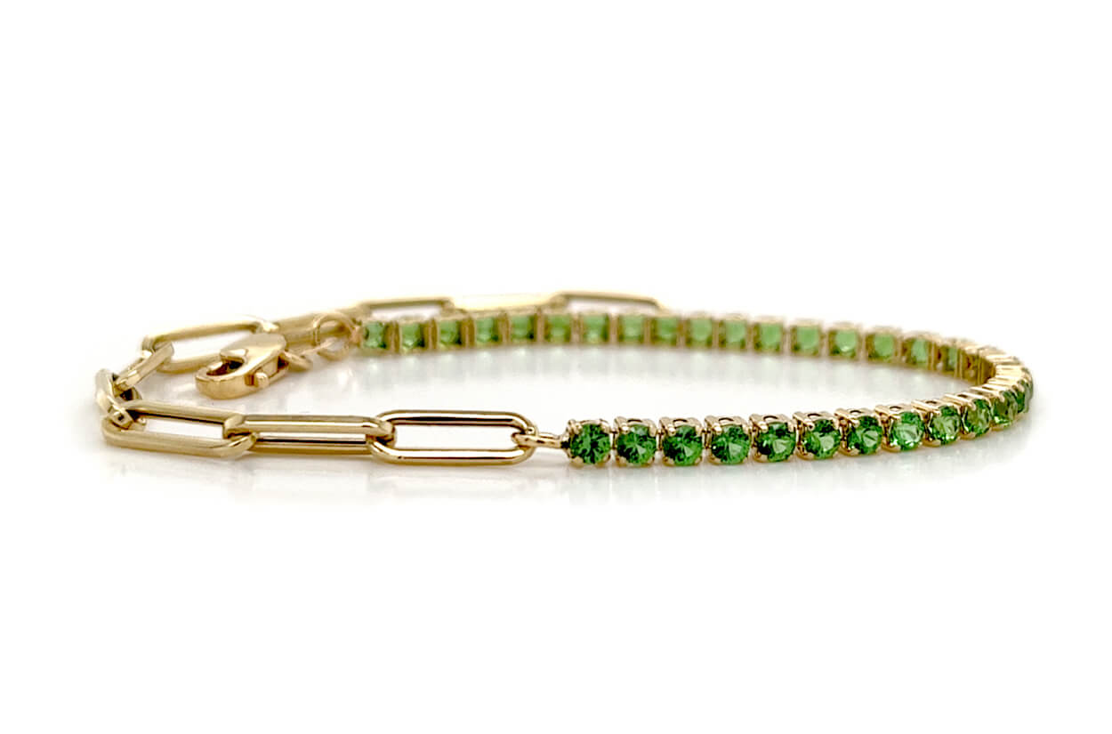 Bracelet 14kt Gold Half Paperclip & Half Tsavorites Tennis - Diamond Tales Fine Jewelry