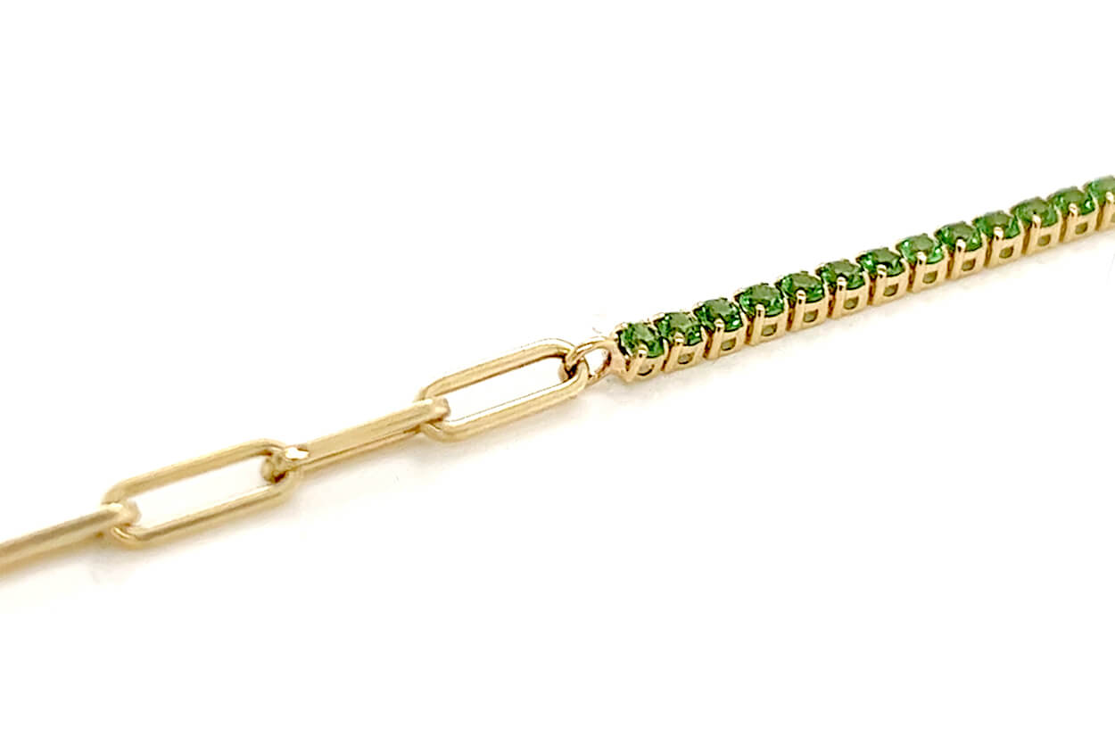 Bracelet 14kt Gold Half Paperclip & Half Tsavorites Tennis - Diamond Tales Fine Jewelry