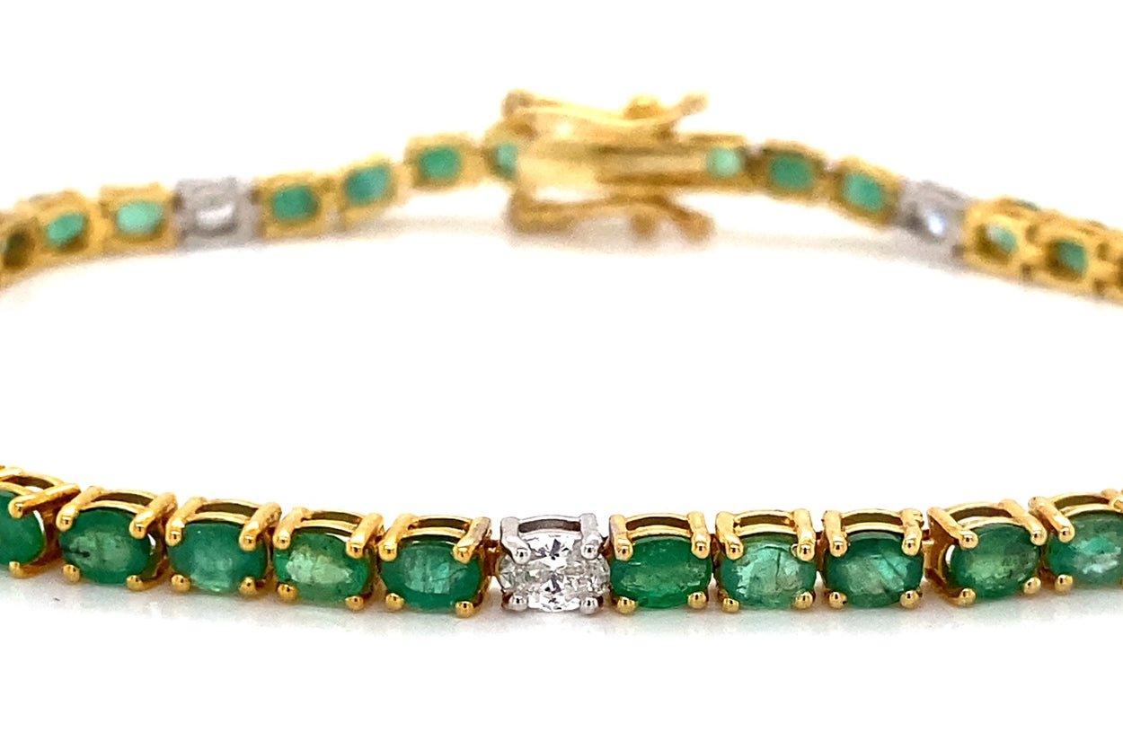 Bracelet 14kt Gold Oval Emeralds & Diamonds Tennis - Diamond Tales Fine Jewelry