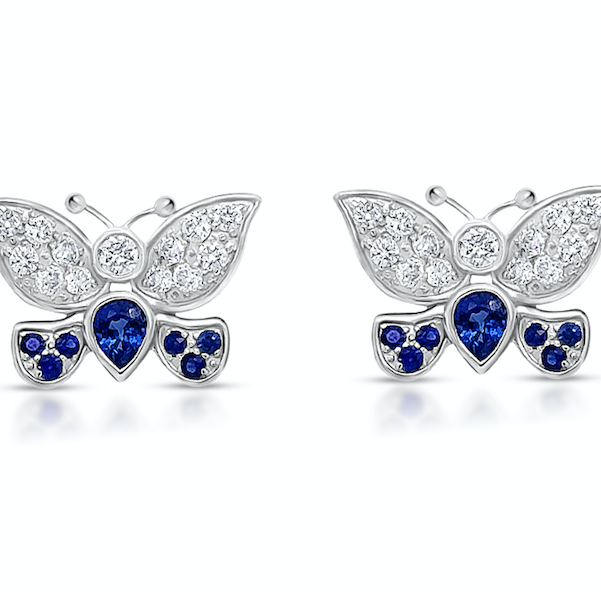 18k white gold butterfly earrings with sapphires and diamonds
