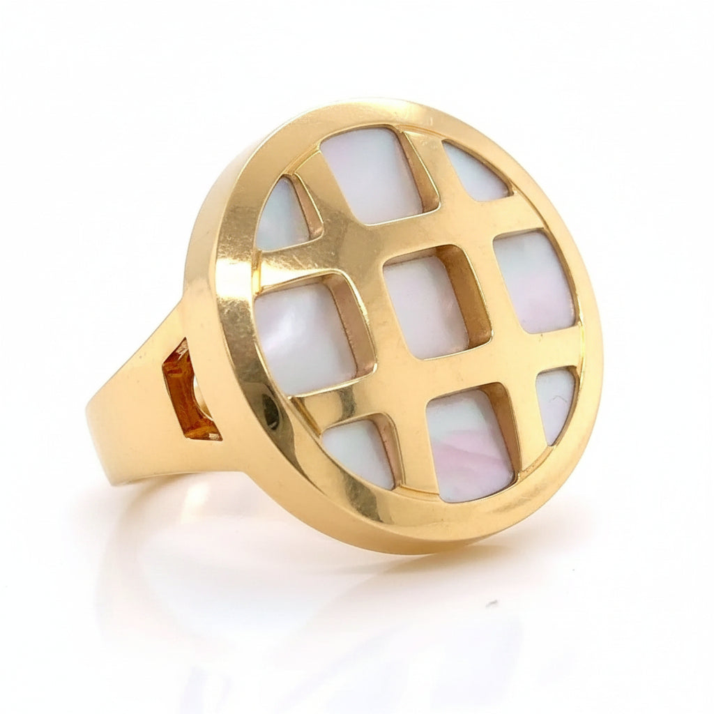 vintage cartier pasha mother of pearl diamond ring in 18k yellow gold
