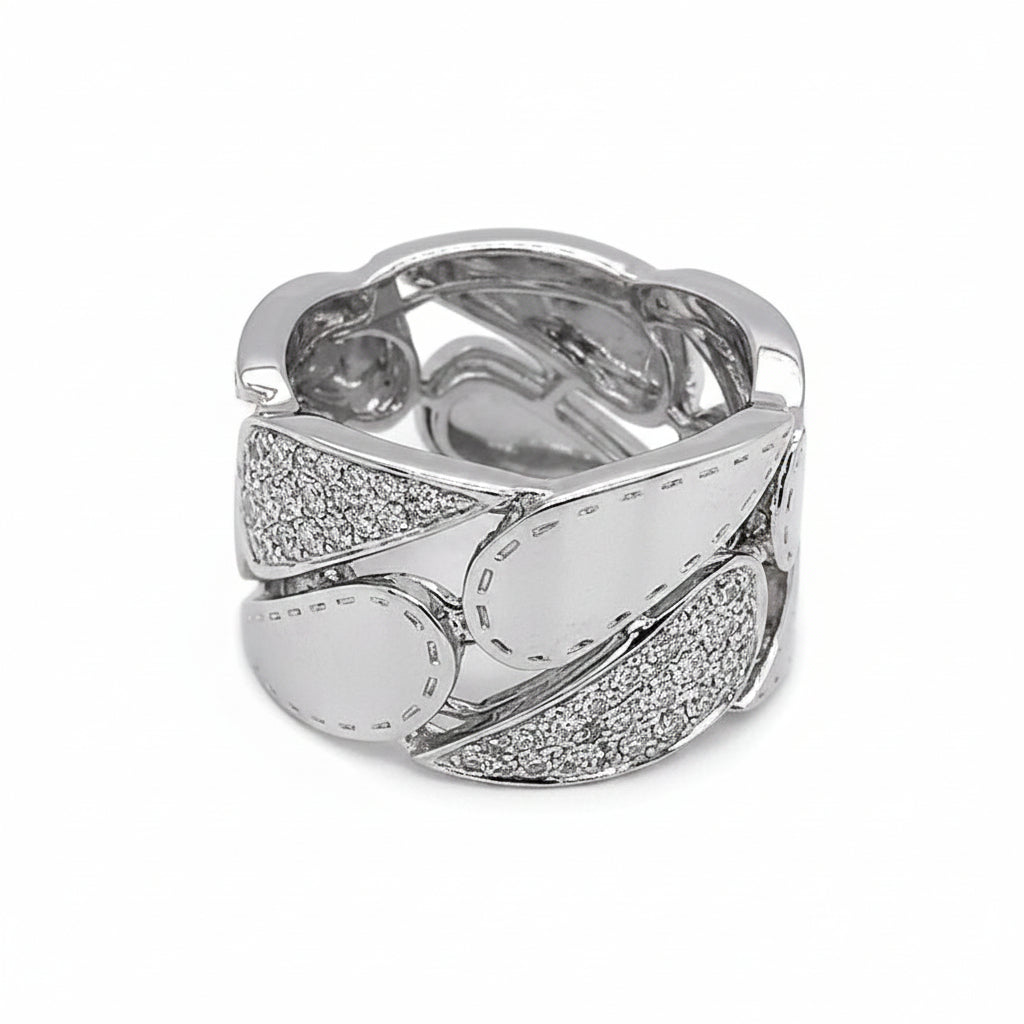 18k white gold Cascade ring with channel-set diamonds totaling 0.42 cts