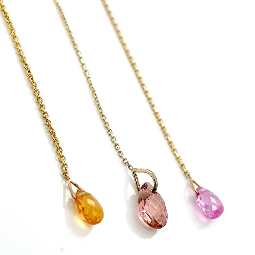 18k yellow gold stud earrings with detachable gemstone chain back