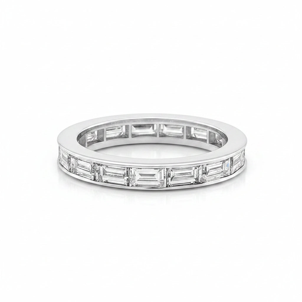 18k gold channel-set band with baguette diamonds flush in linear alignment