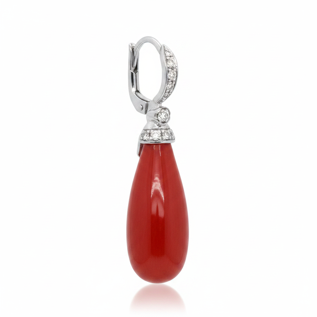 14k white gold coral and diamond earrings by Diamond Tales