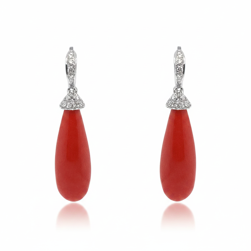 14k white gold coral and diamond earrings by Diamond Tales