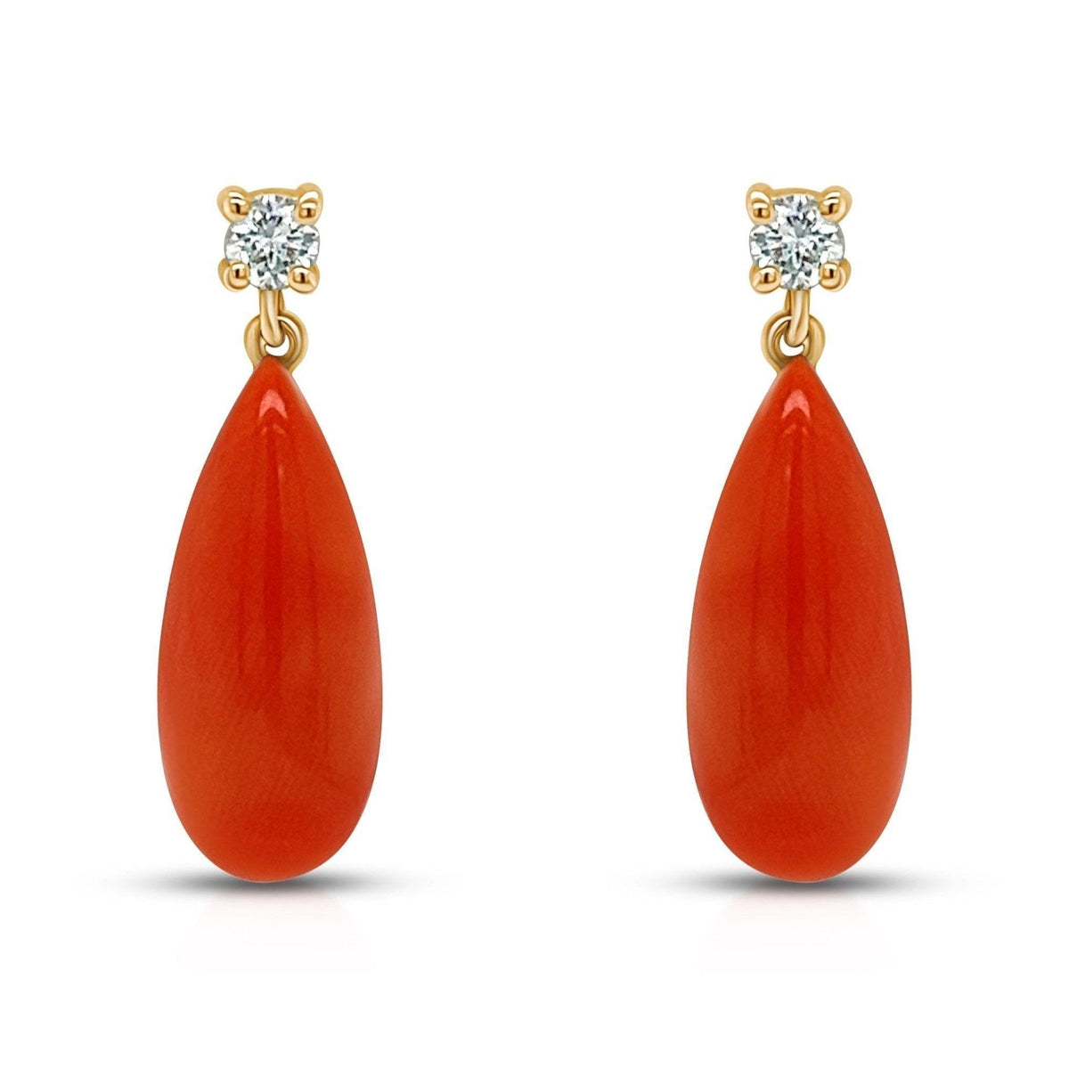 18k gold coral drop earrings with diamonds