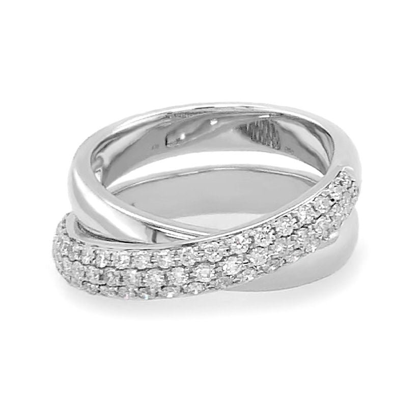 18k gold crossover ring with diamond accents