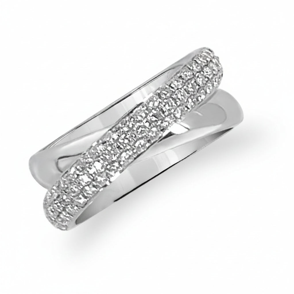 18k gold crossover ring with diamond accents